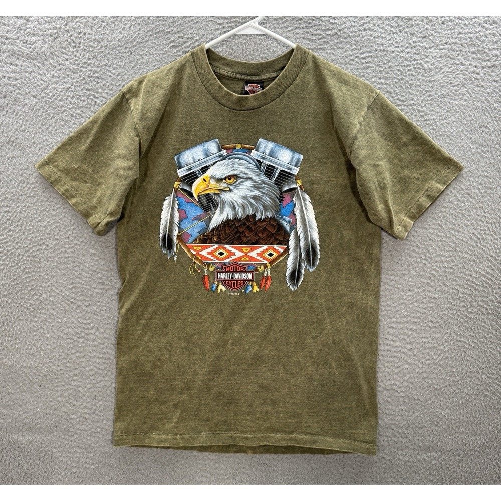 Vintage Harley Davidson Shirt Adult Medium Green Single Stitch Biker Nature 90s
